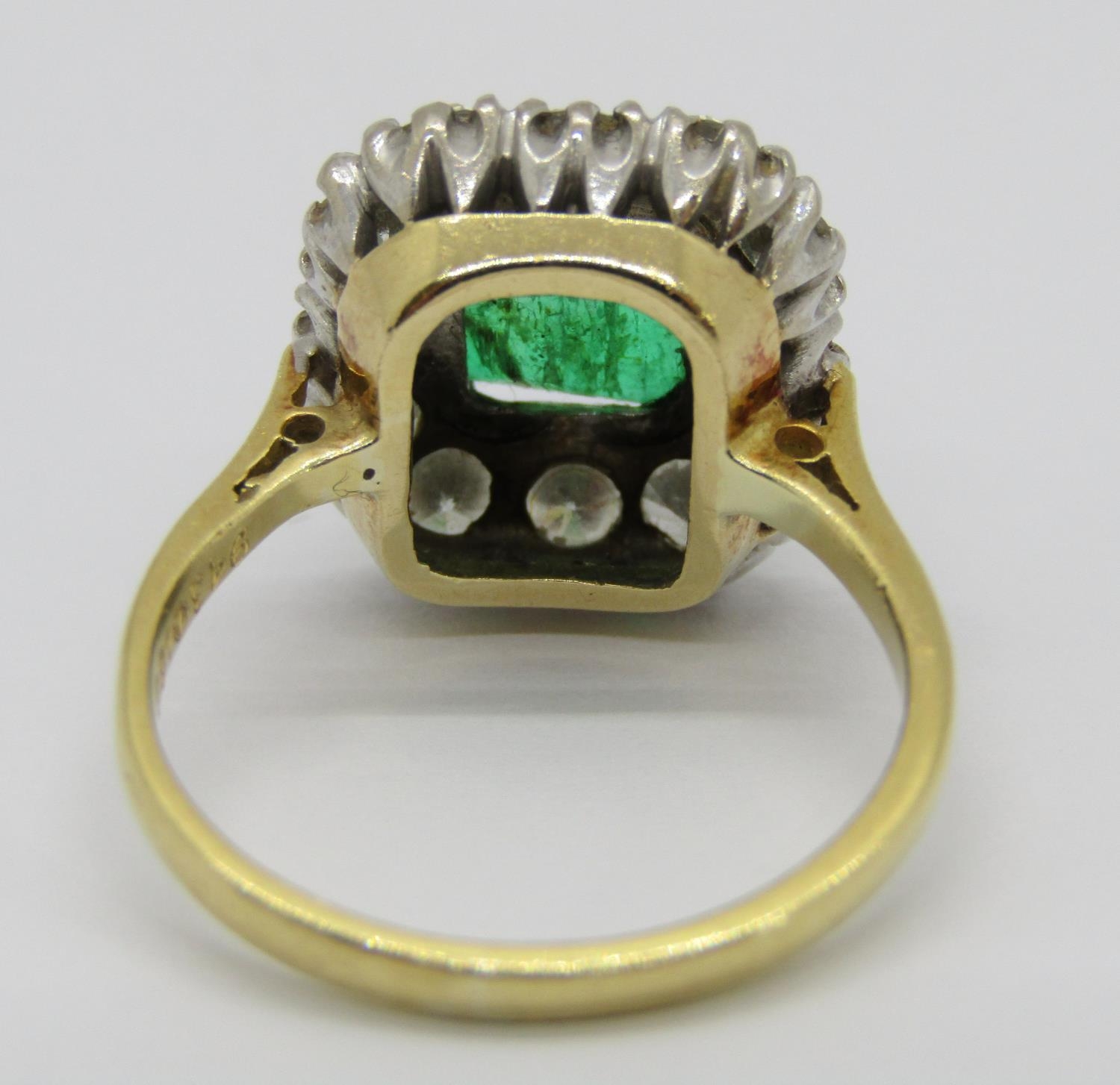 Mid 20th century 18ct emerald and diamond cluster ring, the emerald 7 x 7mm approx, size N, 5.3g ( - Image 5 of 8