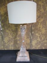 A hardwood column lamp on stepped base, 70cm high (plus fittings) with shade