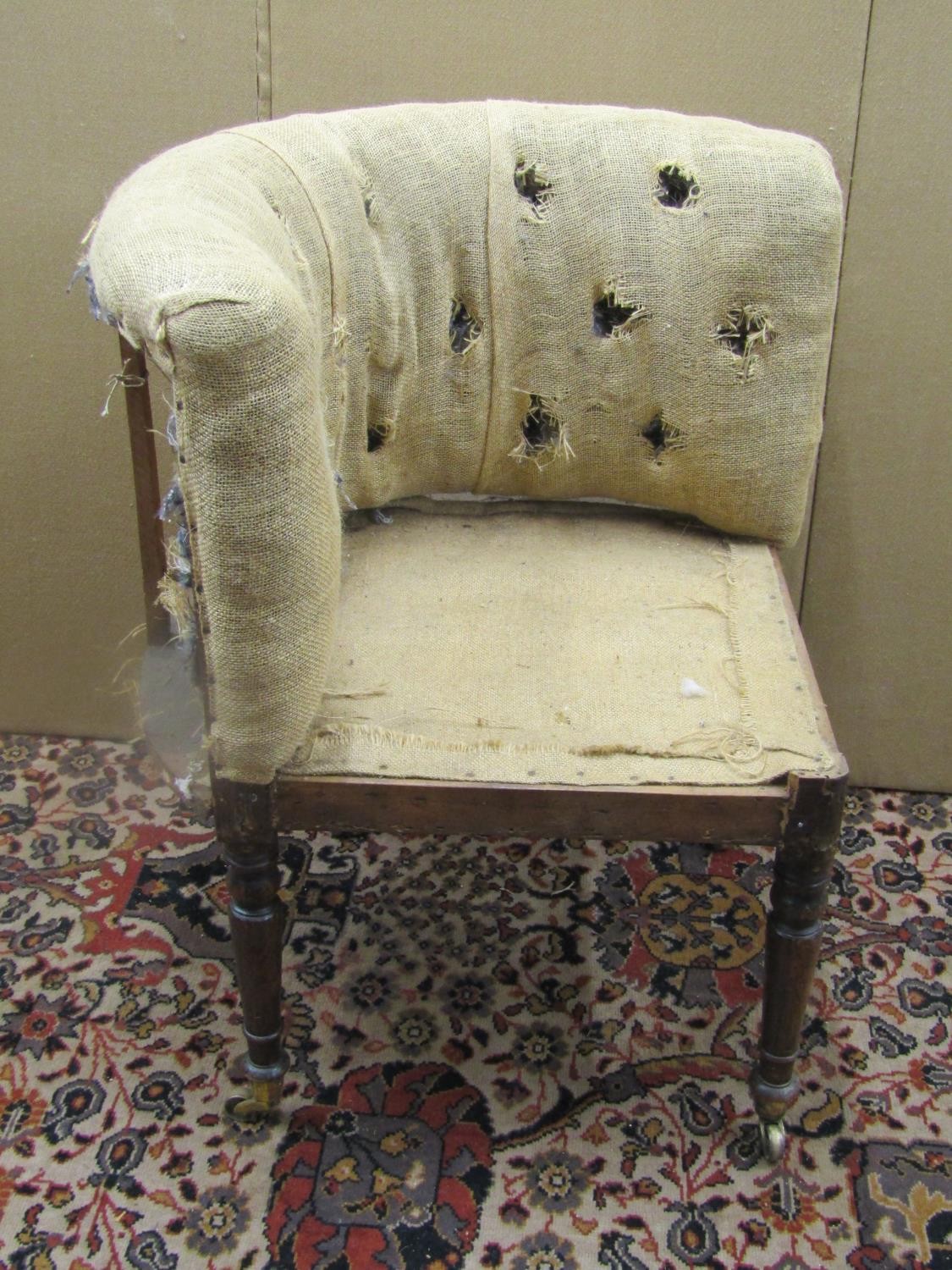 Three 19th century partially upholstered chair frames including a corner example on turned - Image 2 of 6