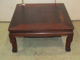 A Chinese hard wood low occasional table, 74cm square, 35cm high