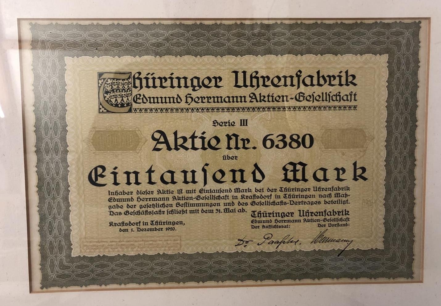 Four German certificates and bills, to include: A one hundred Reichsmark bill; A bill inscribed ' - Image 3 of 5