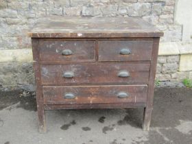 A vintage pine chest of two long and two short drawers, the drawers of extra depth, 84cm high x 94cm