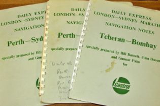 London/Sydney 1968 "marathon" ephemera - three sets of navigation notes relating to the