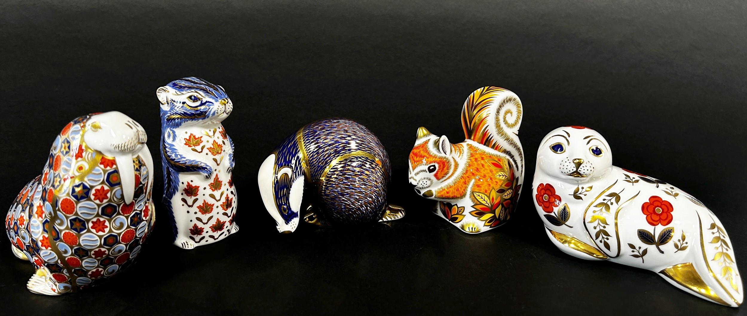 5 x Crown Derby wildlife paperweights to include walrus, seal, badger, squirrel and chip monk, two - Image 2 of 3