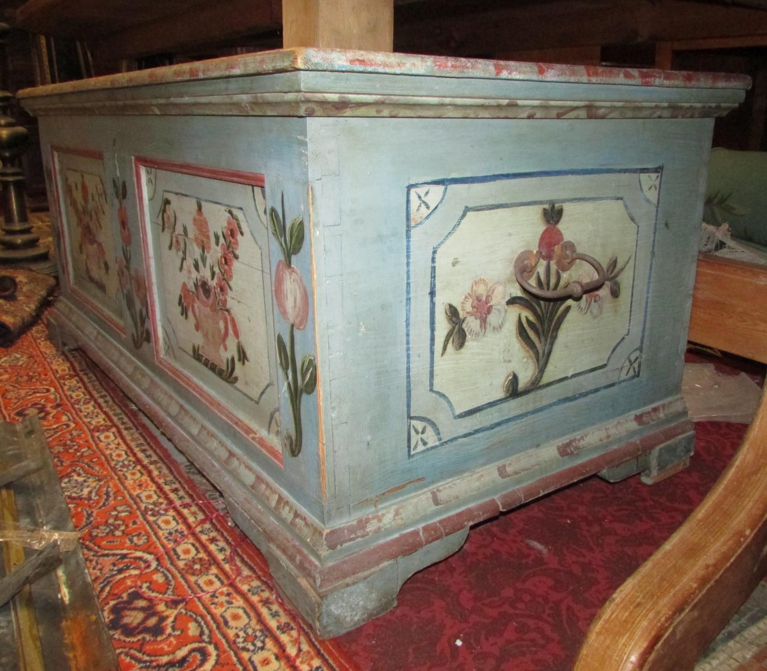 A continental painted pine marriage chest with original detail, 135cm wide - Image 6 of 15