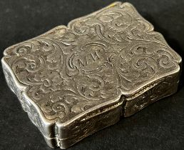 A Victorian silver vinaigrette with gilded floral grill, Birmingham date mark rubbed, maker Joseph