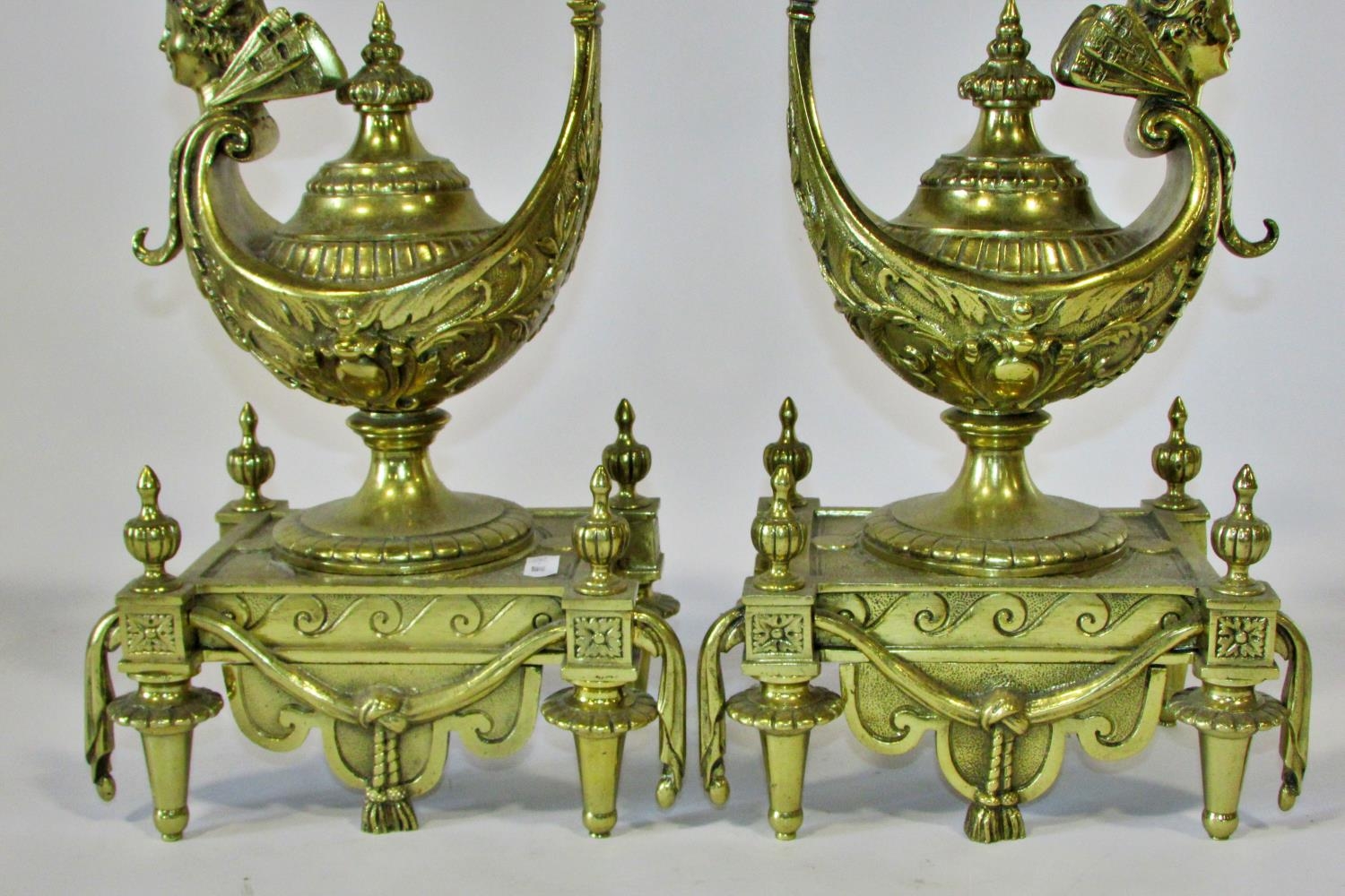 A large pair of 19th century brass dummy oil lamps (possibly ex-monumental fire side fender) in - Image 6 of 7
