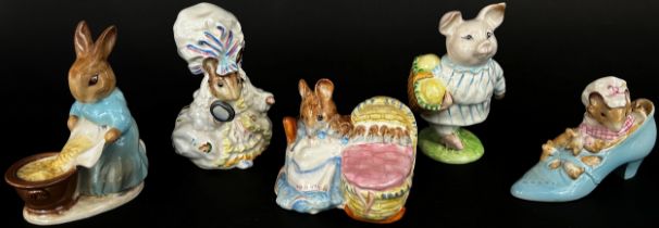 A group of Beatrix Potter books plus five Beatrix potter porcelain figures group