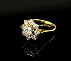 18ct diamond cluster ring, centre stone 0.50ct approx, size L/M, 3g