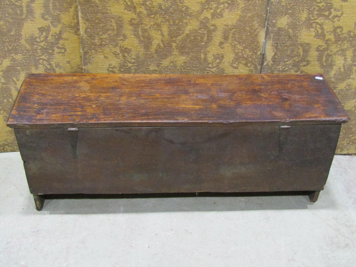 An 18th century elm six plank coffer, monogrammed I B and dated 1752, 113cm long - Image 5 of 5