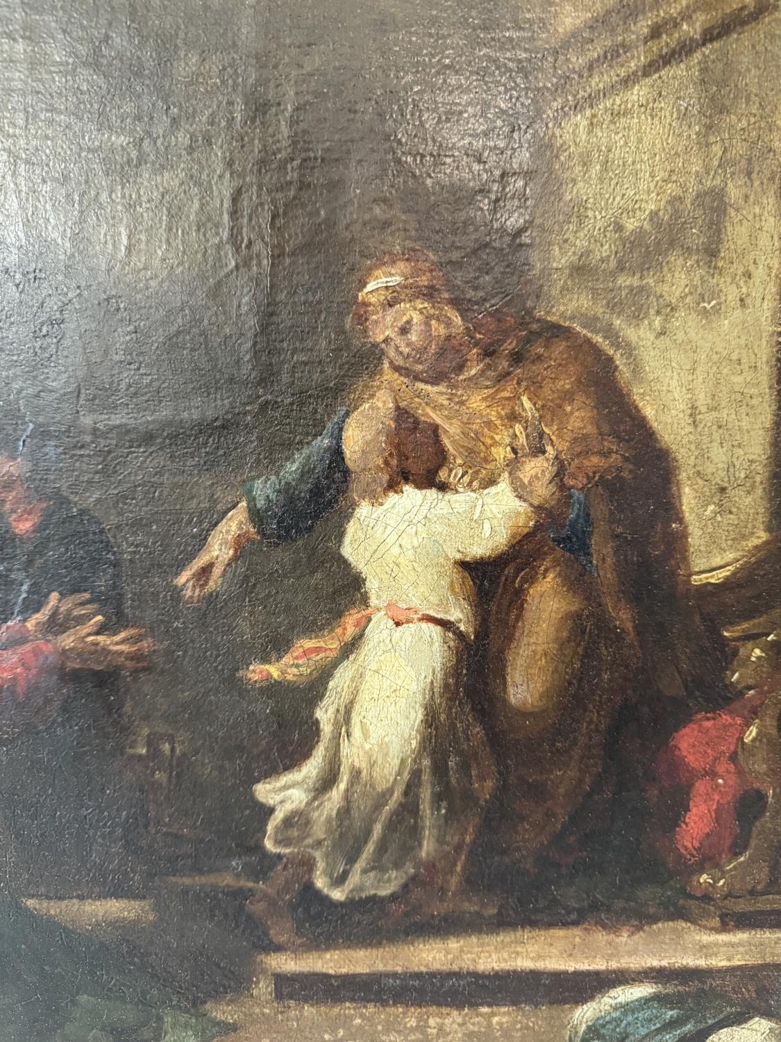 Continental School, 19th Century - Biblical Scene, unsigned, oil on canvas, 37 x 46 cm, in carved - Image 3 of 5