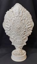 A Spanish white glazed porcelain screen lamp, in the form of a moulded stylised urn with floral