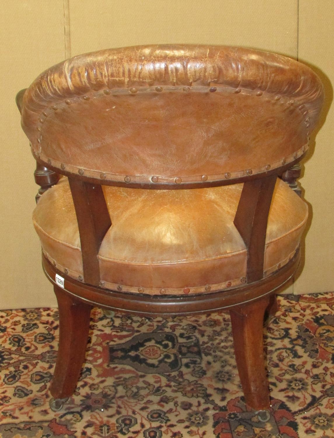 A 19th century library chair by Holland & Sons (stamped twice to legs) with revolving seat with - Image 3 of 6