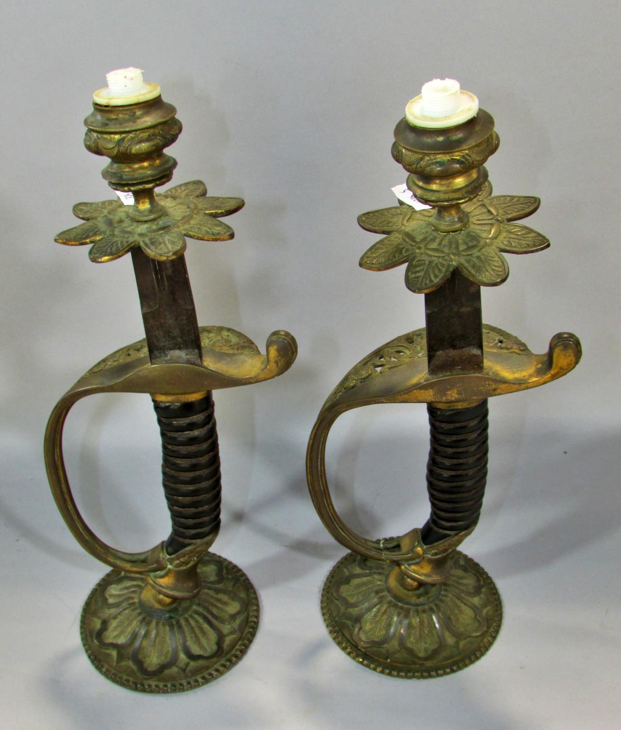 A pair of 19th century sword hilt candlesticks conversions 28cm tall. - Image 2 of 6