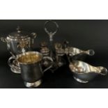 A good selection of quality silver plate table ware, including two tureens with removable handles,