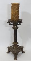 A very large and heavy ecclesiastical gothic brass candle stand / jardiniere stand, the cradle