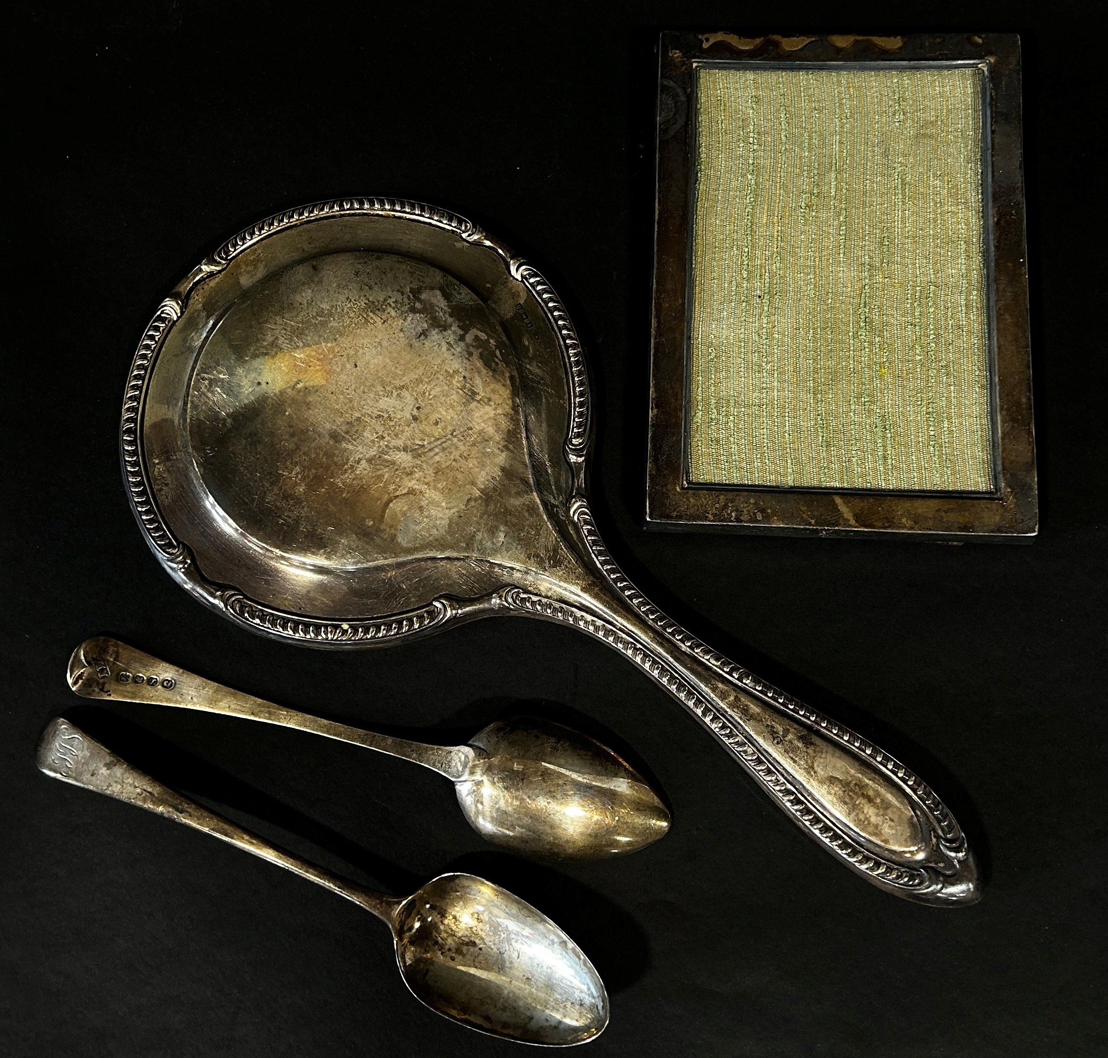 A mixed lot of English silver to include two spoons, photo frame, hand mirror, together with a - Image 2 of 2