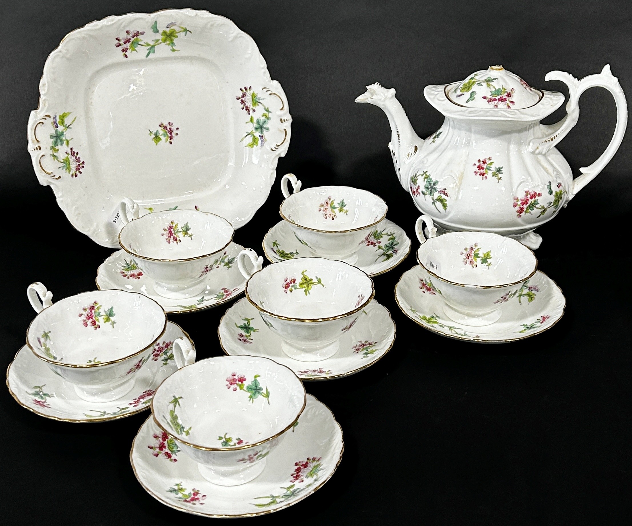 A Victorian tea service for twelve with transfer printed green ground floral detail within gilded - Bild 2 aus 2