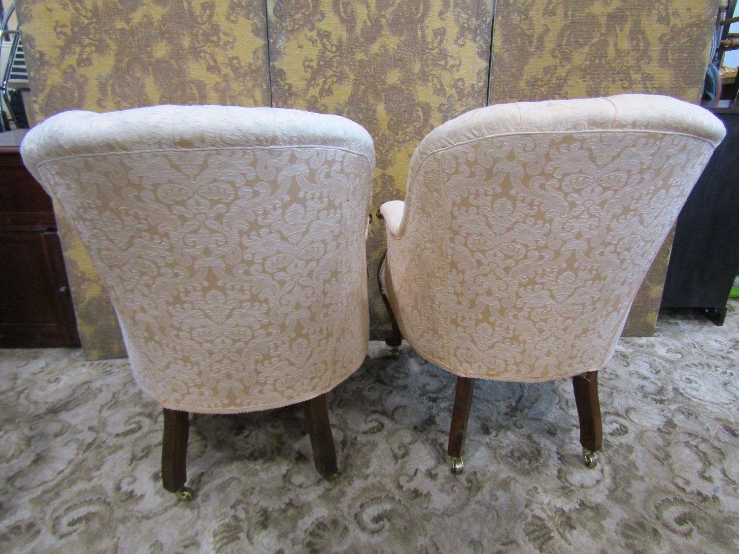 A pair of 19th century rose wood framed and upholstered drawing room chairs on cabriole legs - Image 5 of 5