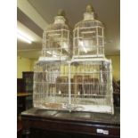 A 19th century timber and wire work twin domed bird cage with original painted finish by A. Nivet,