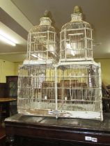 A 19th century timber and wire work twin domed bird cage with original painted finish by A. Nivet,