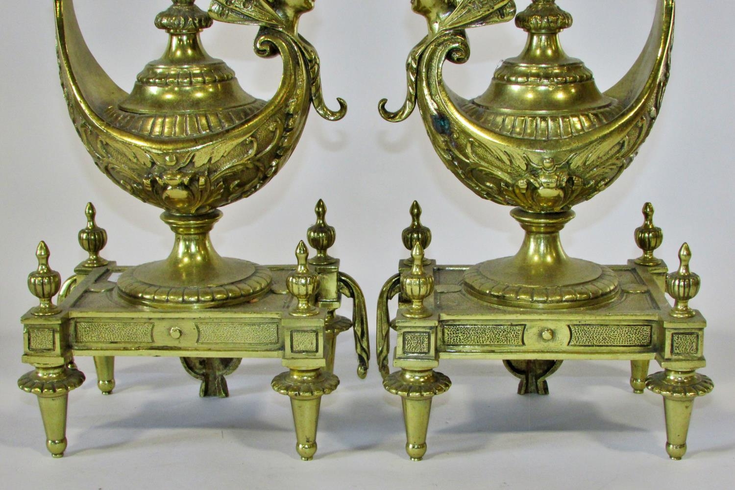 A large pair of 19th century brass dummy oil lamps (possibly ex-monumental fire side fender) in - Image 2 of 7