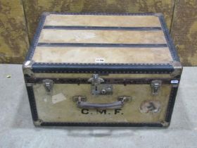 A small vintage travelling trunk with vellum panels by Debenham & Freebody, 56cm wide