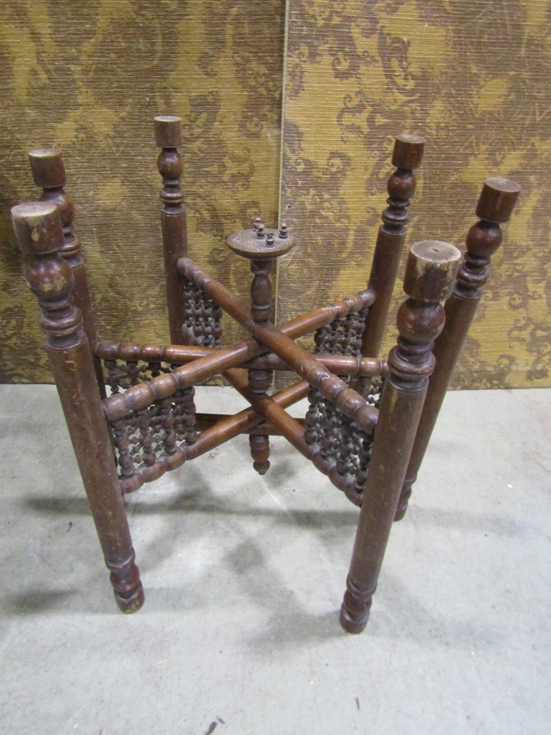 An old English oak drop leaf occasional table together with an Indian brass tray top table with - Image 4 of 4