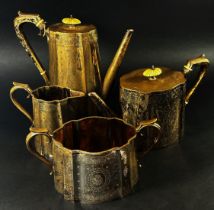 An Elkington & Co four piece Victorian tea and coffee service, Birmingham 1887, 64.7oz approx,