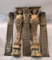 A substantial pair of 19th century carved walnut figural brackets / adornments, in the form of