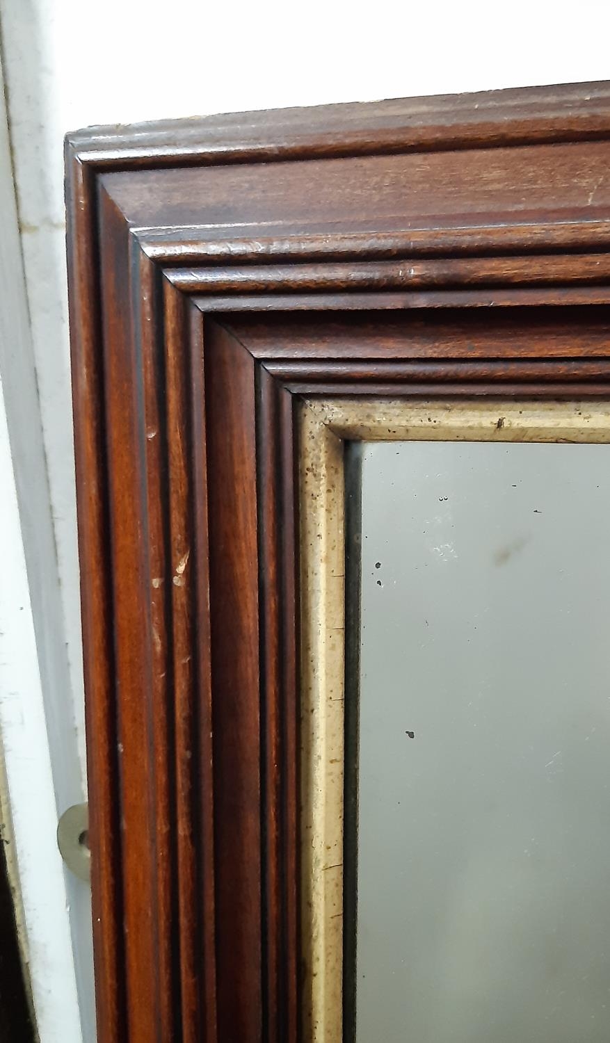 A simple 19th century wall mirror with stepped and moulded frame, 92cm x 65cm - Image 2 of 2