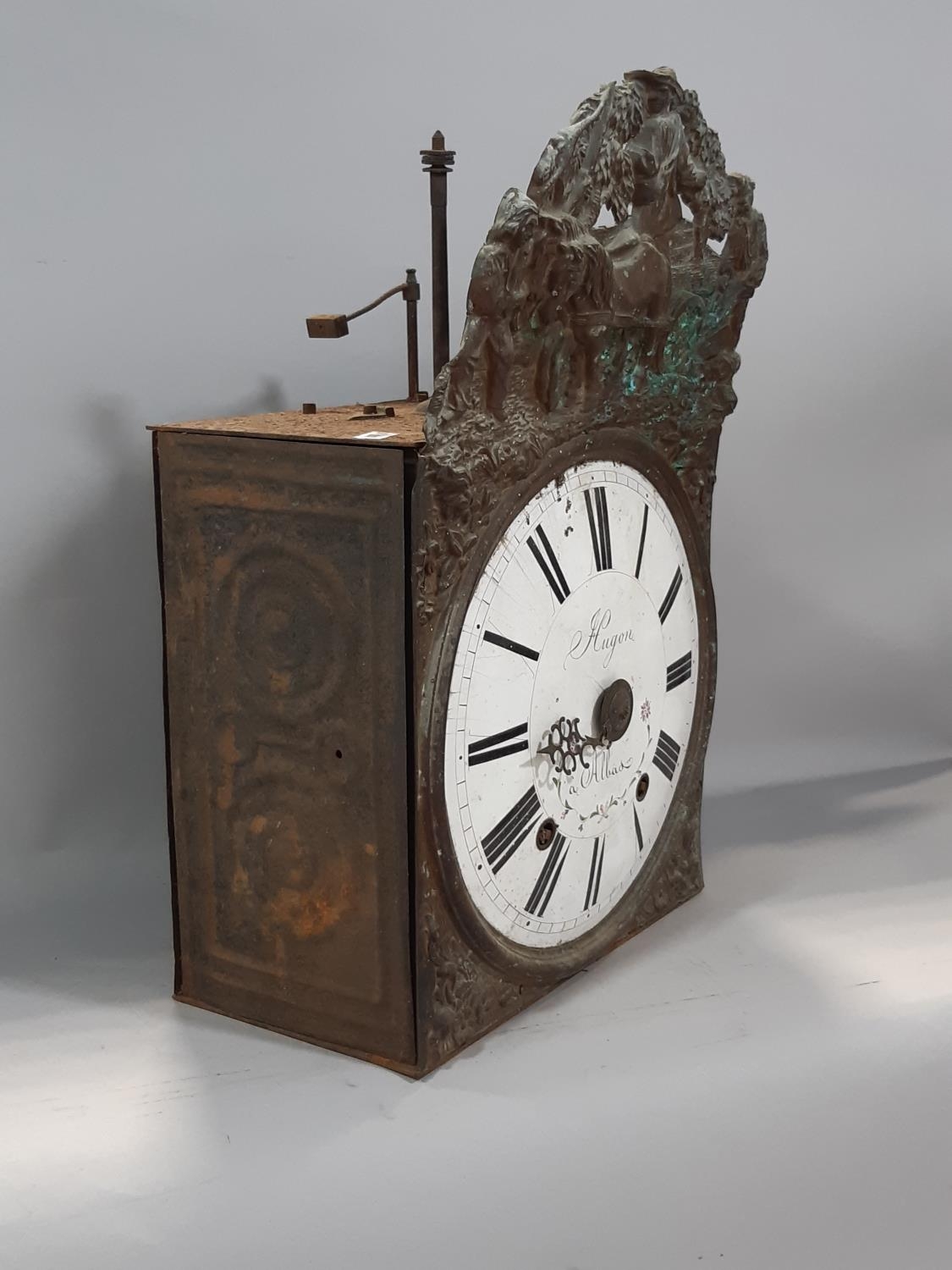 A mixed groups of clocks and barometers to include a large vineyard clock with enamelled dial, a - Image 2 of 5