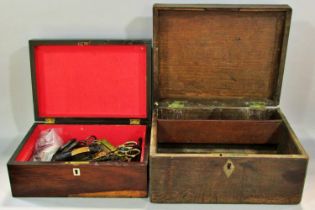 Five assorted 19th century wooden boxes and an oak stationery cabinet together with three souvenir