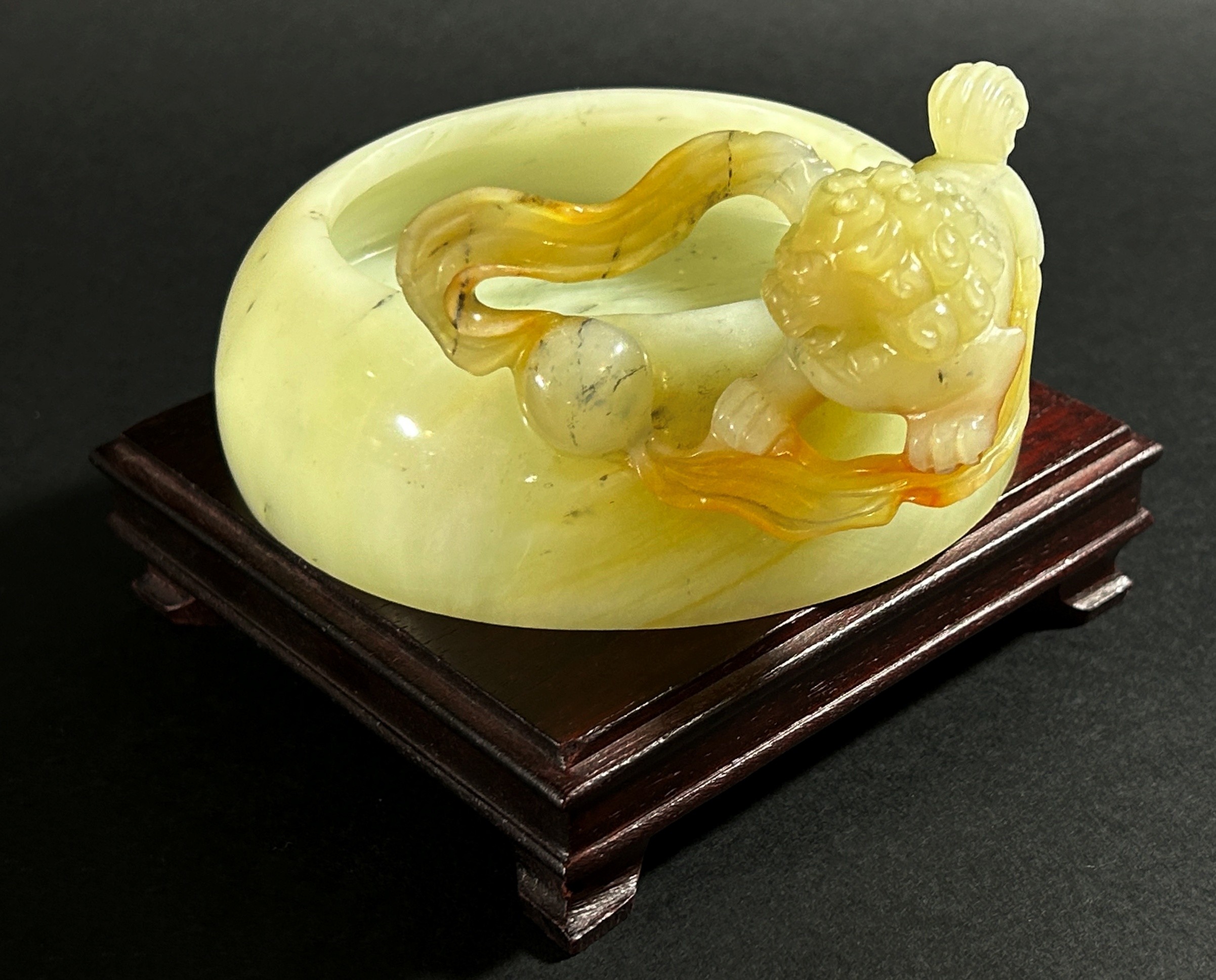 A Chinese celadon coloured jadeite lidded censor in the archaistic style, with triaged dragon mask - Image 3 of 5