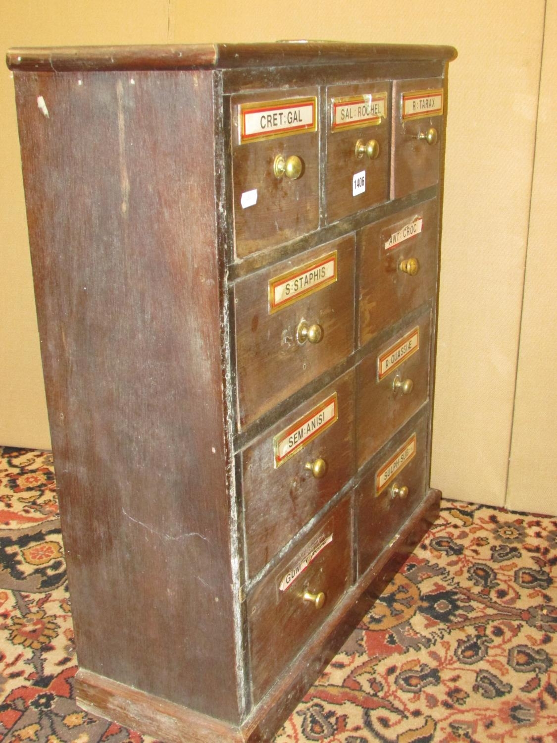 A small apothecary cabinet of nine drawers, 58cm wide x 68cm high x 21cm deep - Image 4 of 4