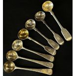 Seven 19th century silver mustard spoons, 2.2oz