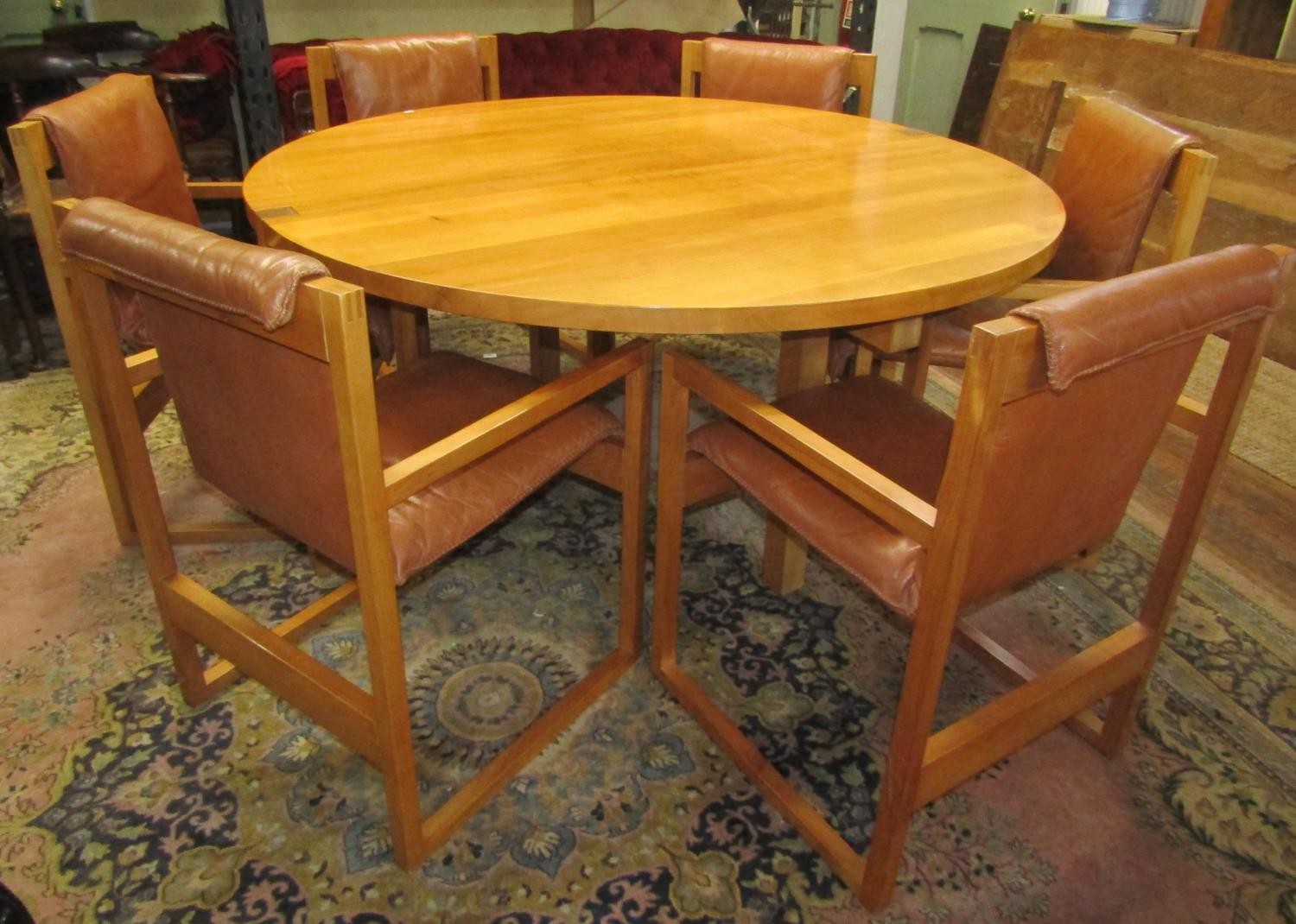 A bespoke made John Makepeace table and chairs made in English wild cherry wood, the circular - Image 3 of 9