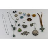 Quantity of costume jewellery to include a large vintage silver locket, Georgian paste set ring (