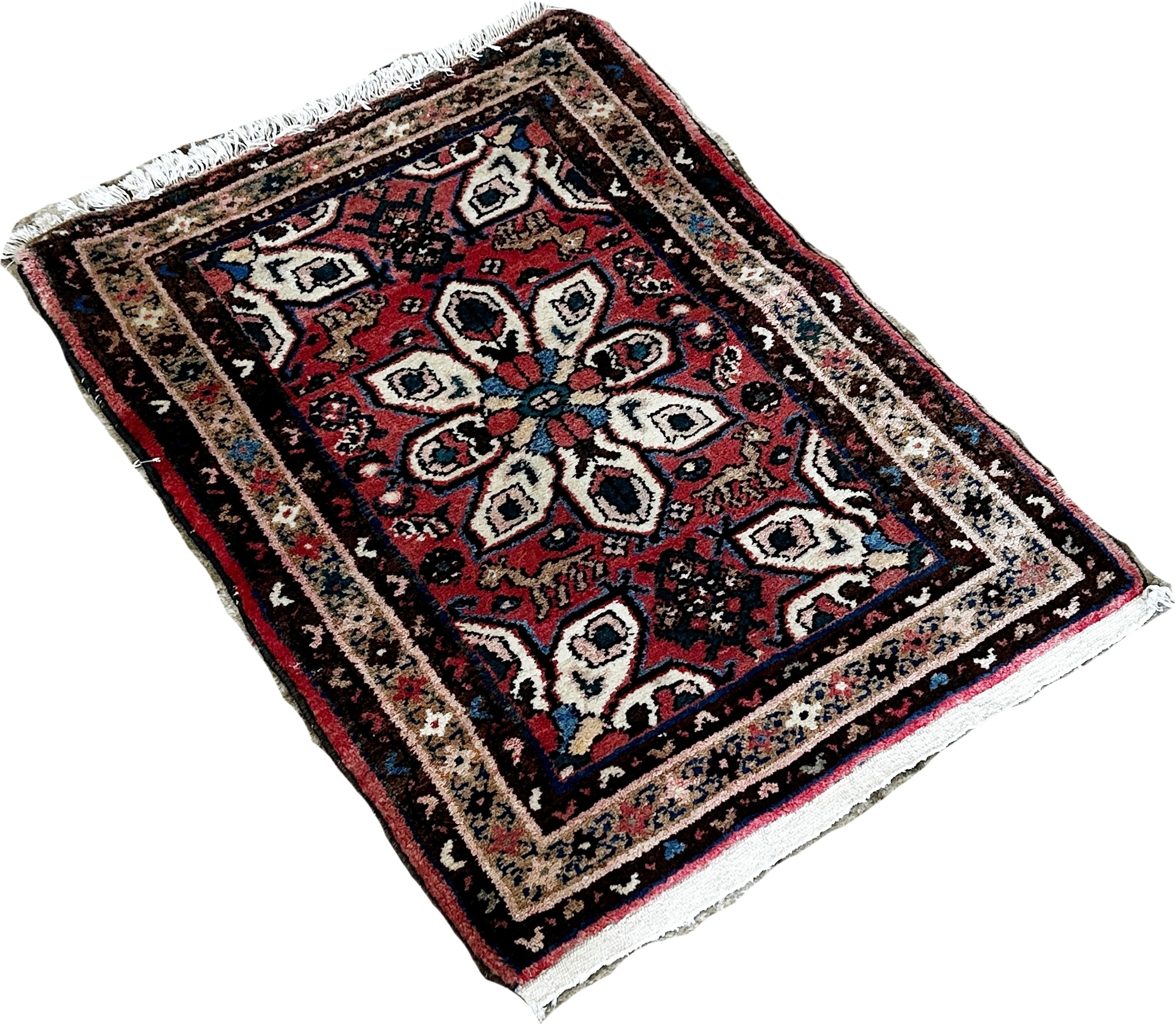 A small Iranian Hosseinabad rug with a central petal medallion 90cm x 63cm approximately - Image 2 of 3