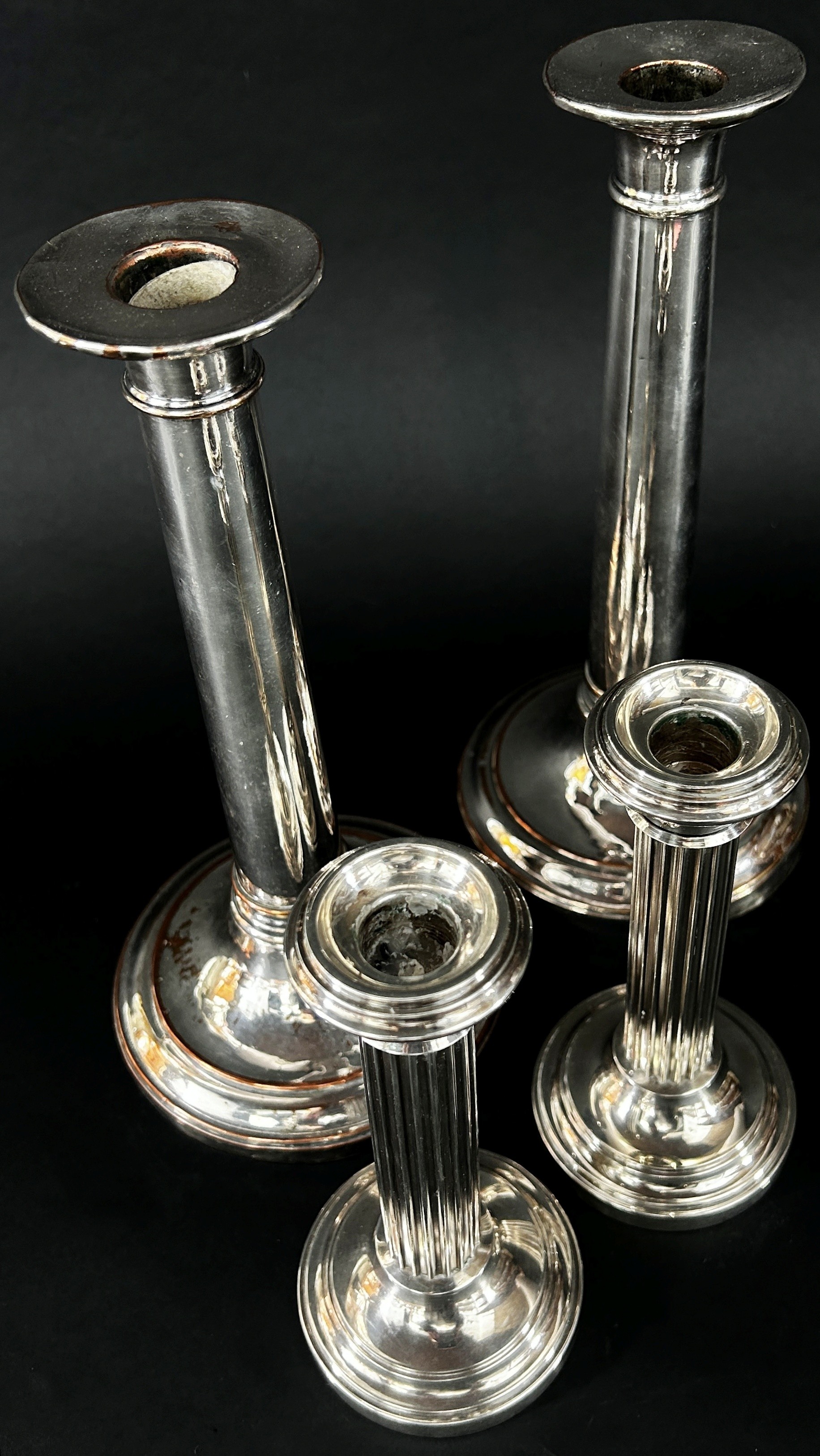 A pair of Dutch classical reeded column silver candlestick on a circular stepped base, maker Van - Image 3 of 6