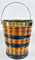 A 19th century Coopered Dutch/Irish Peat Pail, constructed from slats of maple and mahogany with
