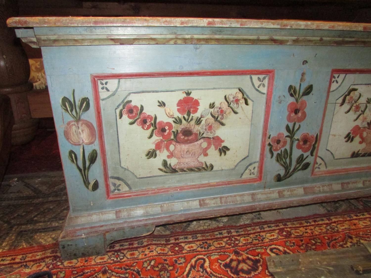 A continental painted pine marriage chest with original detail, 135cm wide - Image 2 of 15