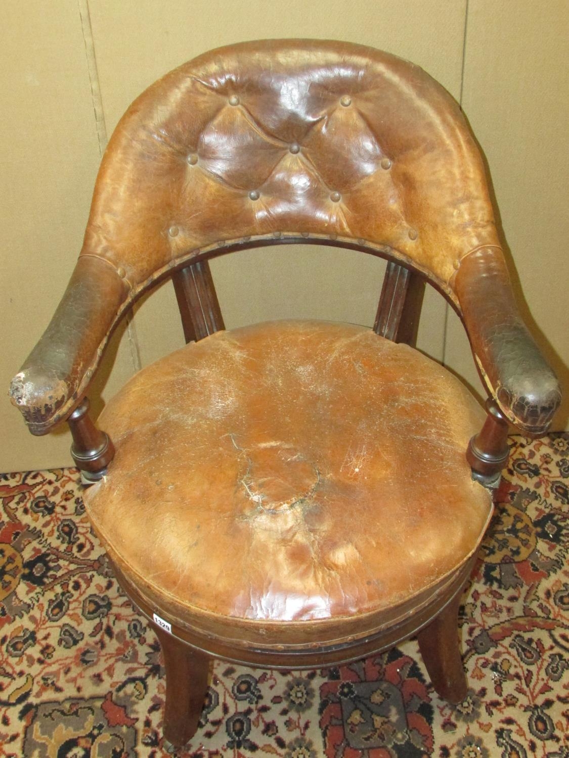 A 19th century library chair by Holland & Sons (stamped twice to legs) with revolving seat with - Image 4 of 6