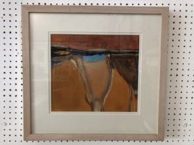 Bea Thompson - Landscape view, unsigned, mixed media, mounting dimensions: 24.5 x 27.5 cm, frame