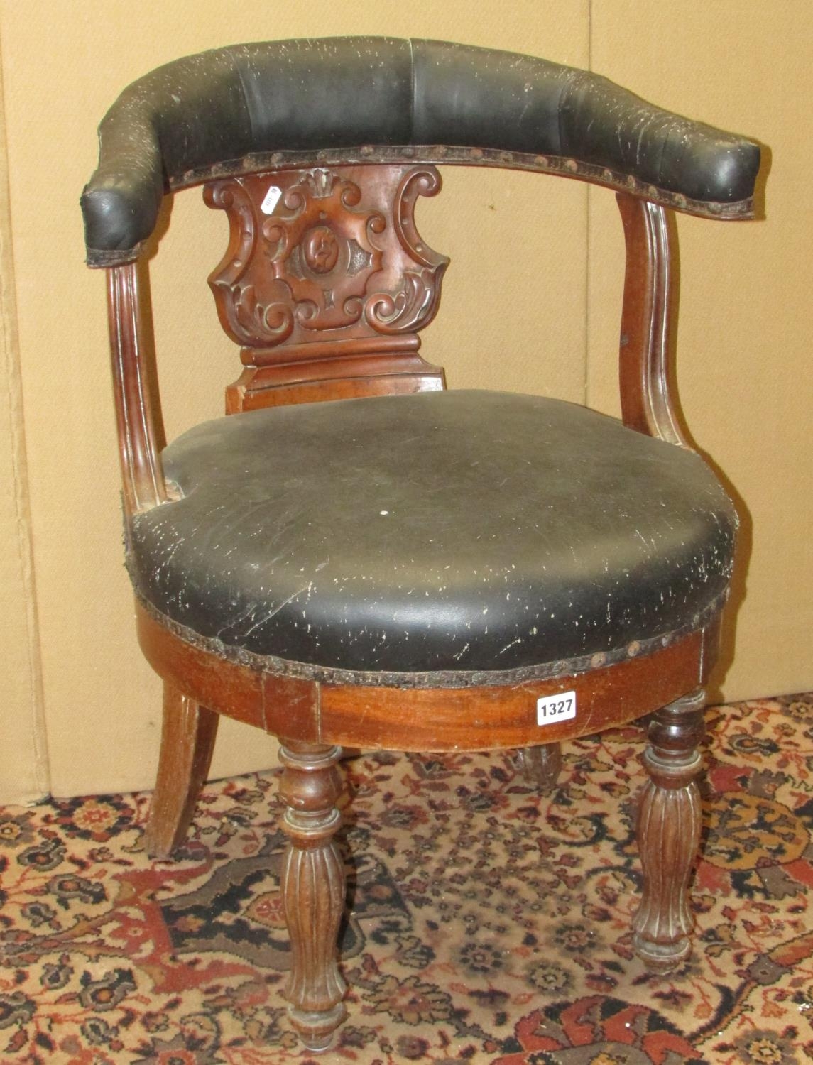 A 19th century mahogany library chair with carved splat, horseshoe shaped back and circular seat - Image 2 of 4