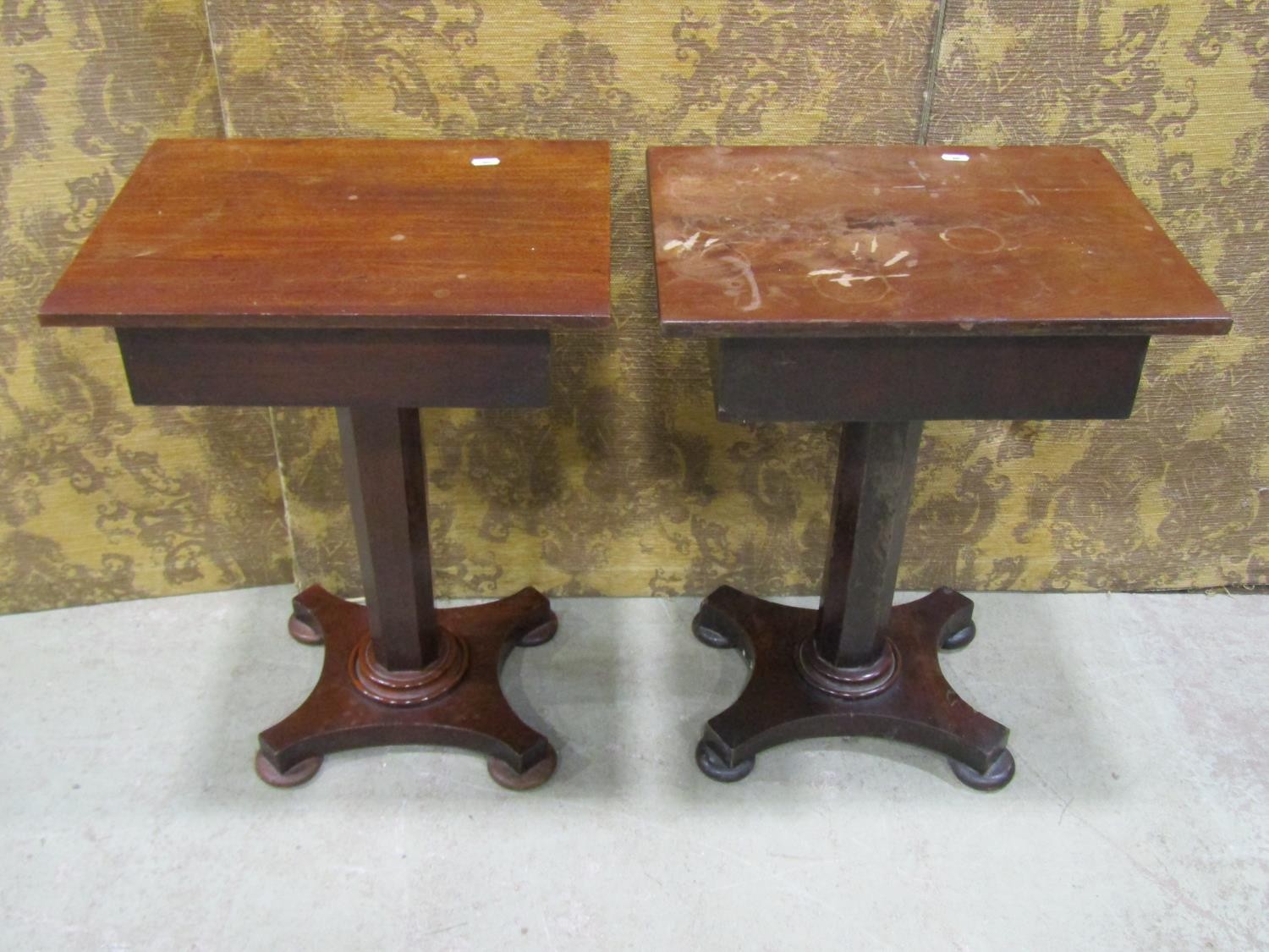 Two similar pedestal tables, each enclosing a single drawer on platform bases - Image 3 of 3