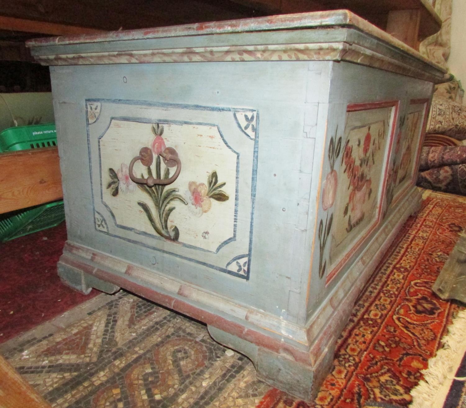 A continental painted pine marriage chest with original detail, 135cm wide - Image 4 of 15
