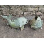 Two cast metal carp