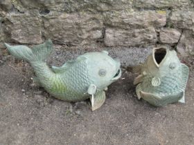 Two cast metal carp