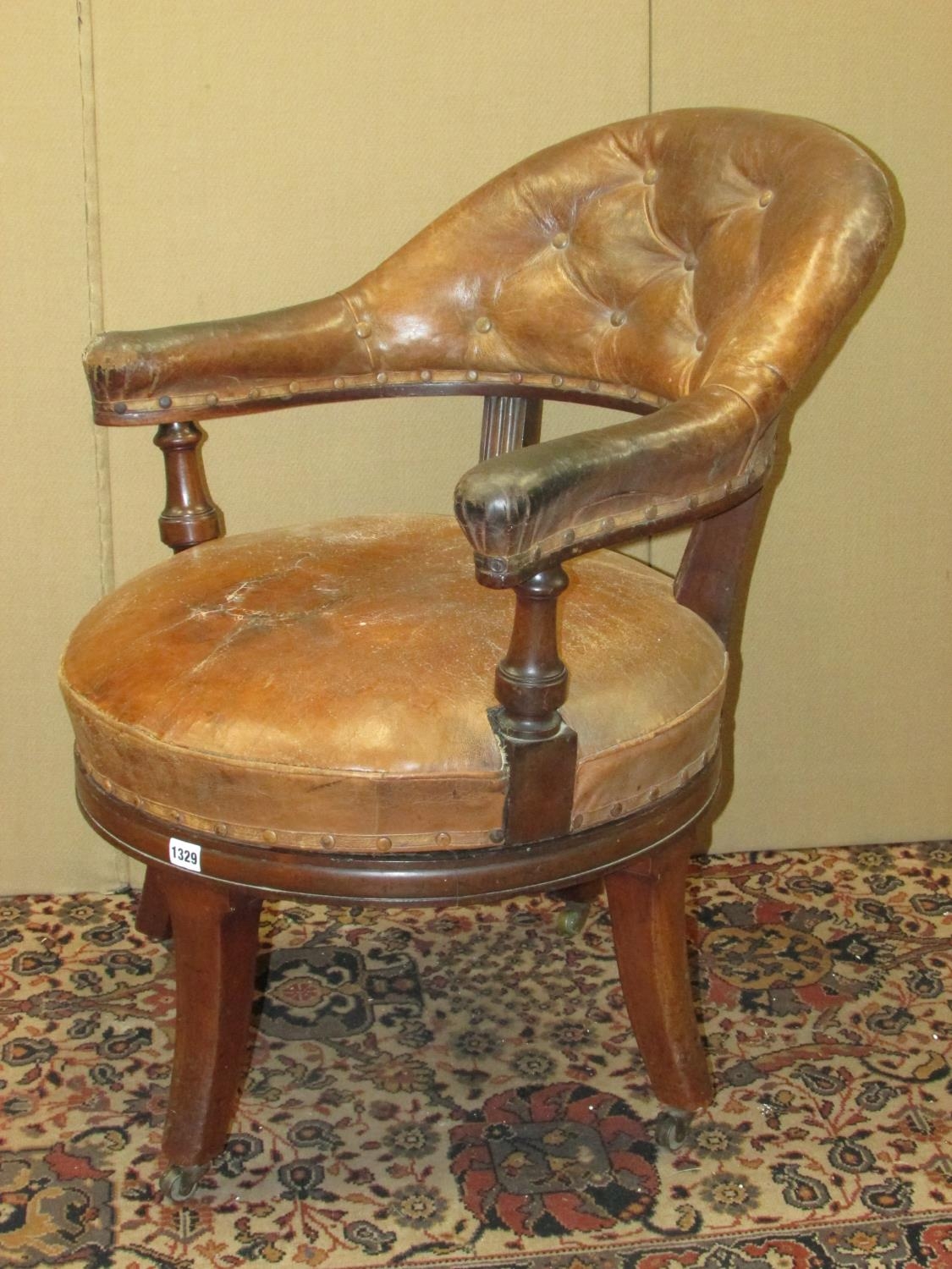 A 19th century library chair by Holland & Sons (stamped twice to legs) with revolving seat with - Image 2 of 6